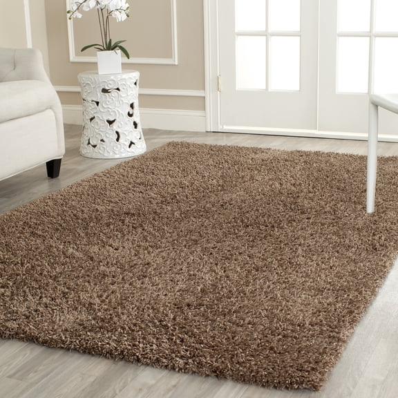 SAFAVIEH Clyde Solid Plush Polyester Shag Area Rug, Light Brown, 5' x 8'