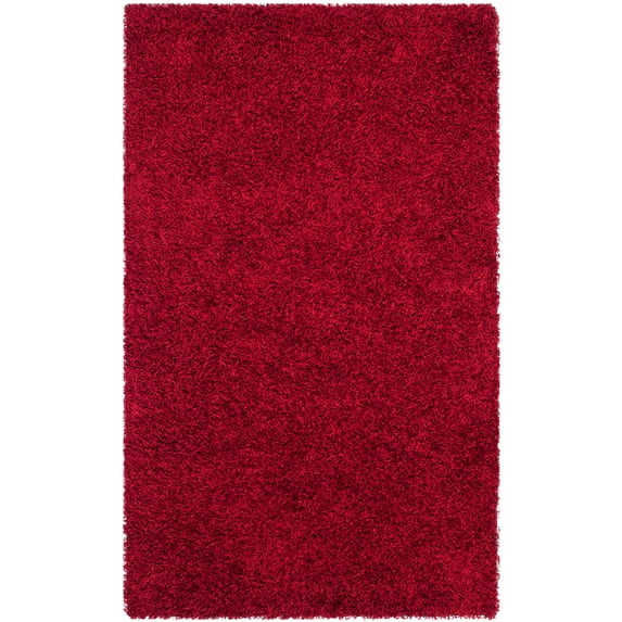 SAFAVIEH Clyde Solid Plush Polyester Shag Area Rug, Red, 3' x 5'