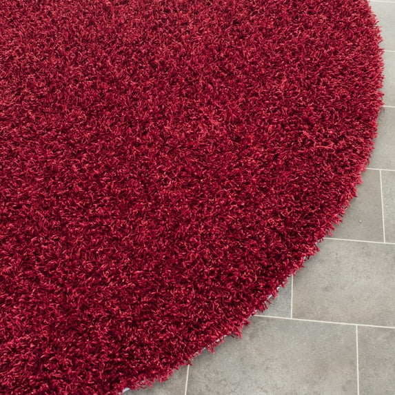 SAFAVIEH Clyde Solid Plush Polyester Shag Area Rug, Red, 5' x 5' Round