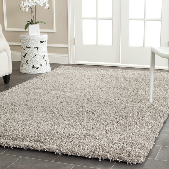 SAFAVIEH Clyde Solid Plush Polyester Shag Area Rug, Silver, 4' x 6'