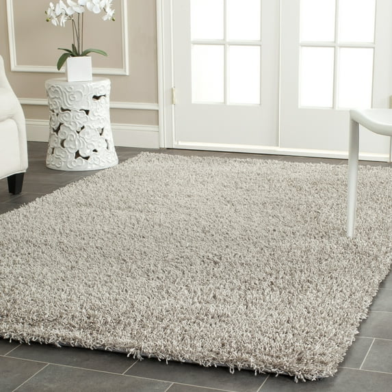 SAFAVIEH Clyde Solid Plush Polyester Shag Area Rug, Silver, 6' x 9'