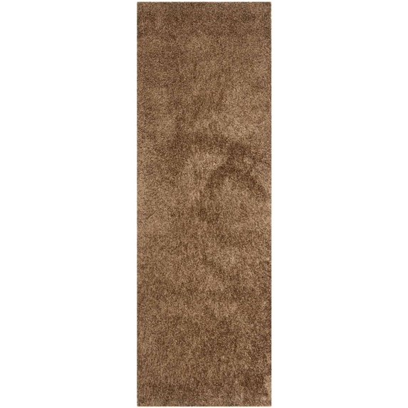 SAFAVIEH Clyde Solid Plush Polyester Shag Runner Rug, Light Brown, 2'3" x 6'
