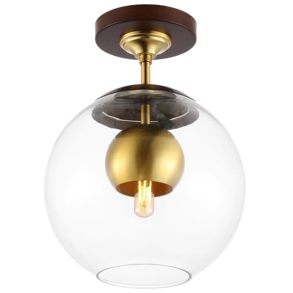 SAFAVIEH Clyenne 10 in. Modern Dark Walnut Iron Mount Light with Clear Shade