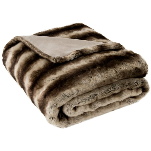 SAFAVIEH Coco Striped Faux Fur Throw, 50" x 60", Milk/Chocolate