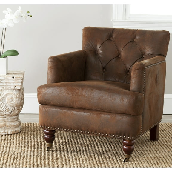 SAFAVIEH Colin Industrial Tufted Club Chair with Casters, Antique Brown