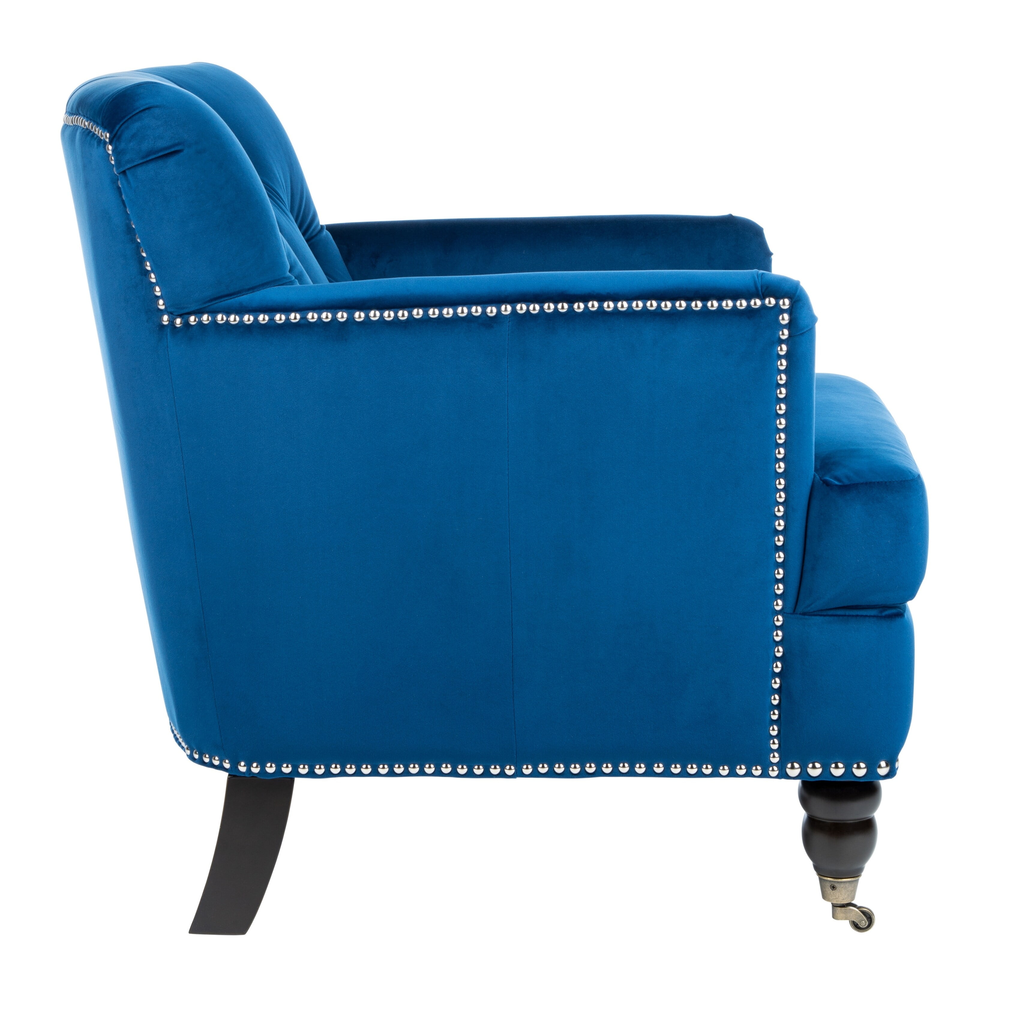 Navy Velvet Tufted Arm Chair with Espresso Wood Legs