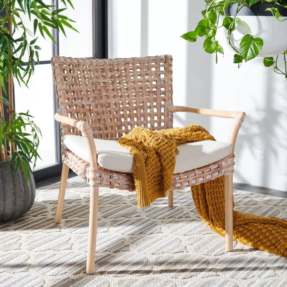 SAFAVIEH Collette Rattan Lounge Chair w/Cushion, Natural White