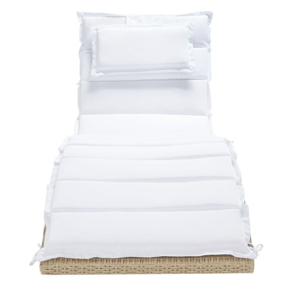 SAFAVIEH Colley Wicker Outdoor Chaise Sun Lounger, Beige/White