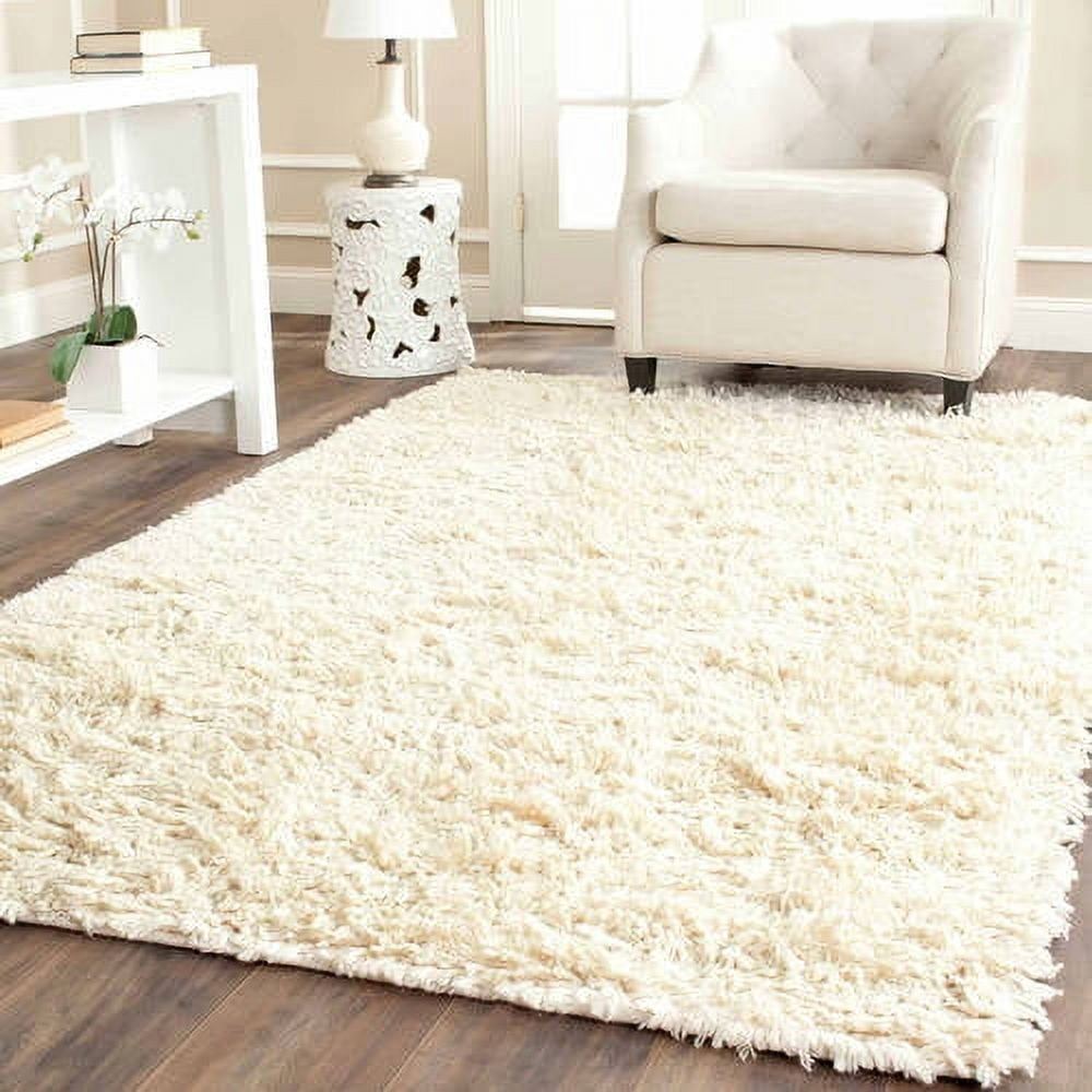 Handmade Ivory Wool Shag Area Rug, 5' x 8', Easy Care