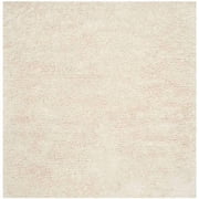 SAFAVIEH Collin Solid Plush Wool Shag Area Rug, Ivory, 6' x 6' Square