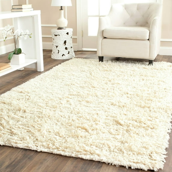 SAFAVIEH Collin Solid Plush Wool Shag Area Rug, Ivory, 9'6" x 13'6"