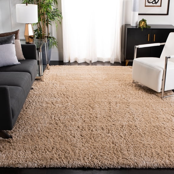 SAFAVIEH Colorado Tarek Solid Plush Polyester Shag Area Rug, Champagne, 5'1" x 7'6"