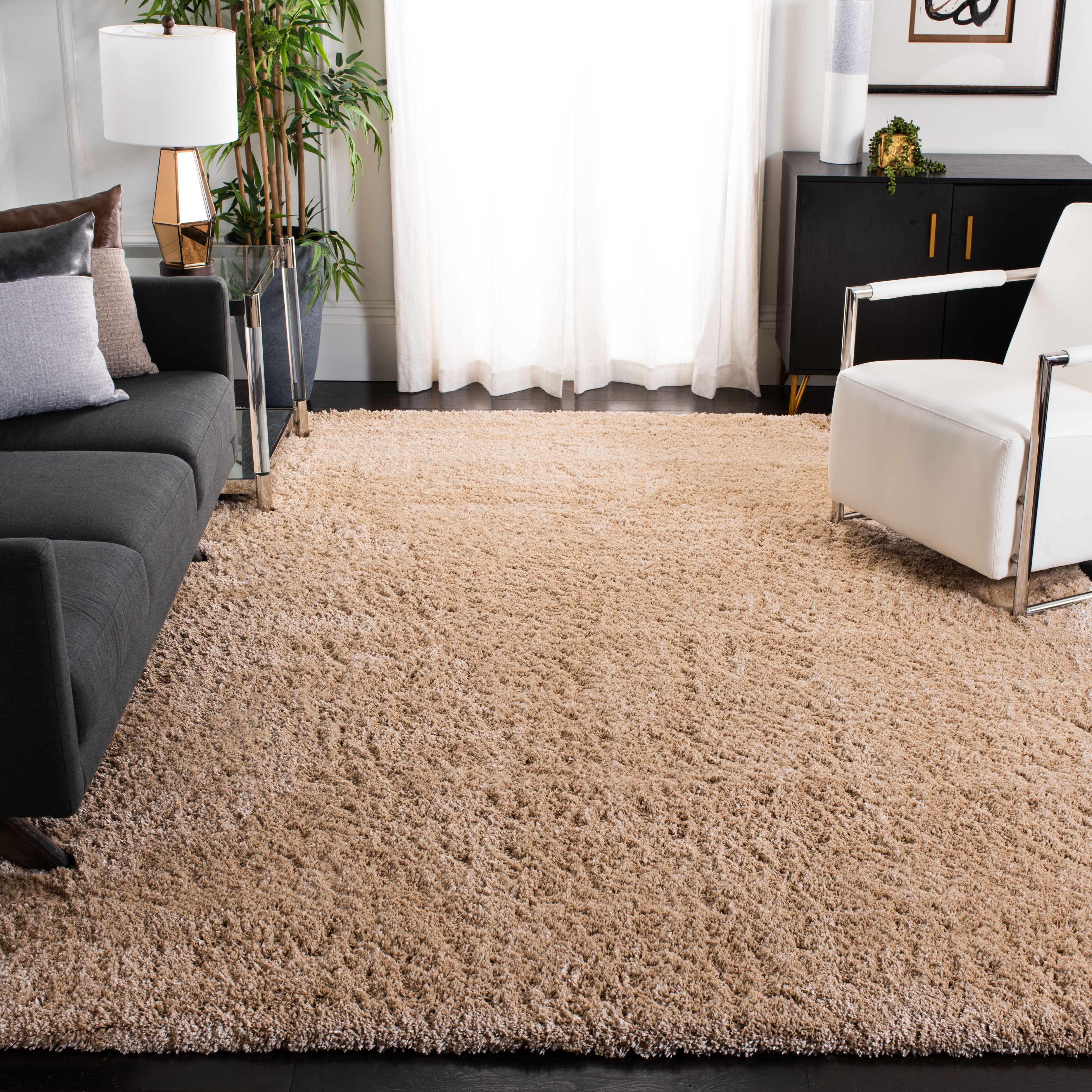 SAFAVIEH Colorado Tarek Solid Shag Area Rug, Champagne, 6' x 9