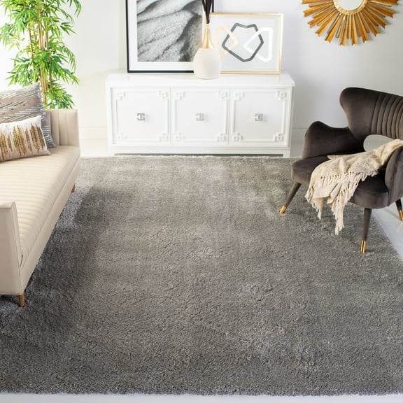 SAFAVIEH Colorado Tarek Solid Plush Polyester Shag Area Rug, Light Grey, 4' x 6'