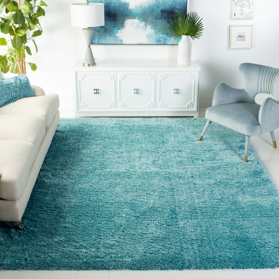 SAFAVIEH Colorado Tarek Solid Plush Polyester Shag Area Rug, Turquoise, 5'1" x 7'6"