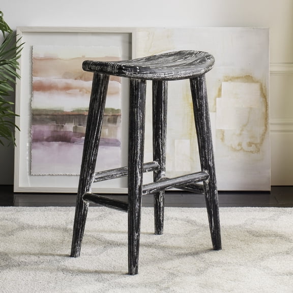 SAFAVIEH Colton 24" High Wood Distressed Counterstool, Black/White