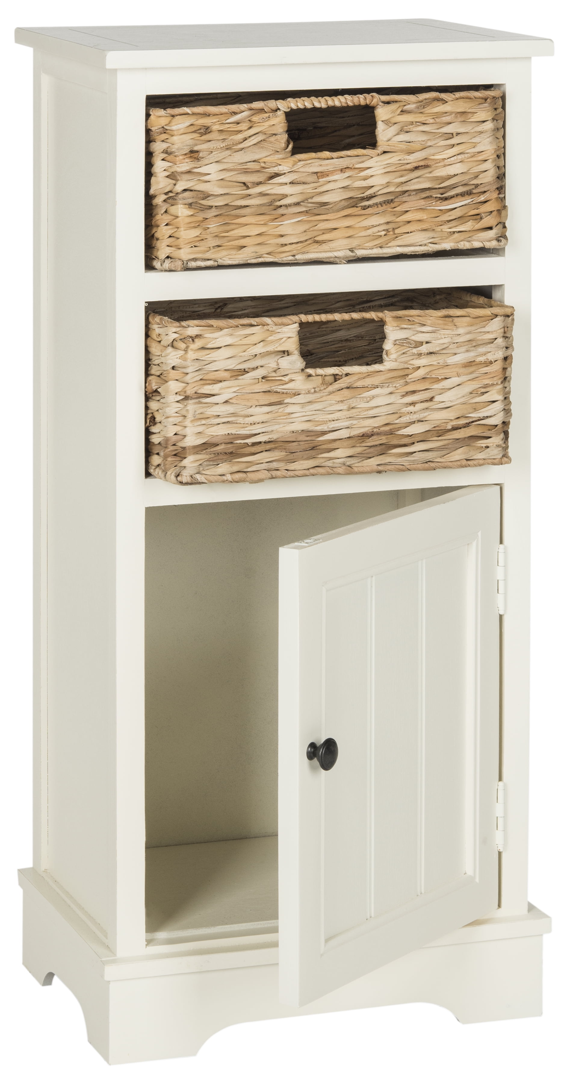 Distressed White Pine Accent Cabinet with Wicker Baskets