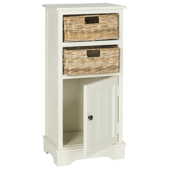 SAFAVIEH Connery Solid Nautical 2 Wicker Basket Storage Cabinet, Distressed White