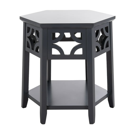 SAFAVIEH Connor Geometric Hexagon End Table w/ Shelf, Charcoal Grey