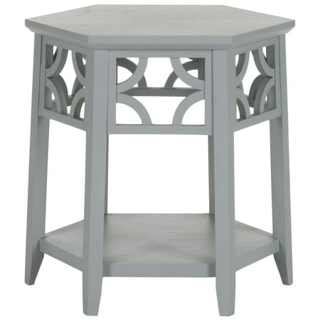 SAFAVIEH Connor Geometric Hexagon End Table w/ Shelf, Pearl Blue Grey