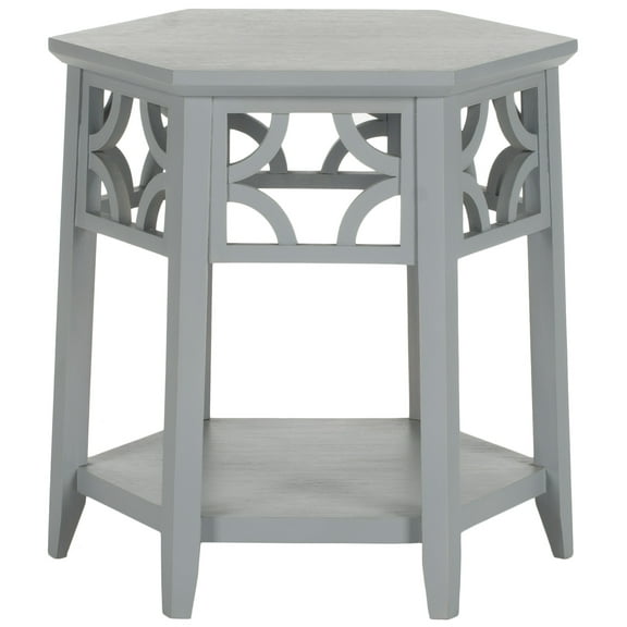 SAFAVIEH Connor Geometric Hexagon End Table w/ Shelf, Pearl Blue Grey