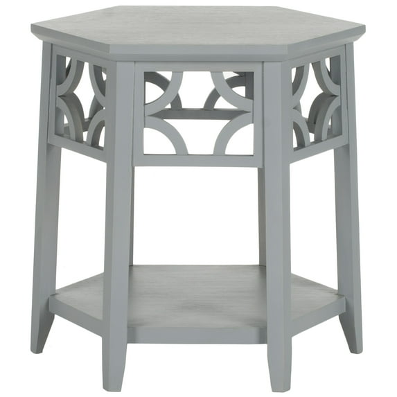 SAFAVIEH Connor Geometric Hexagon End Table w/ Shelf, Pearl Blue Grey