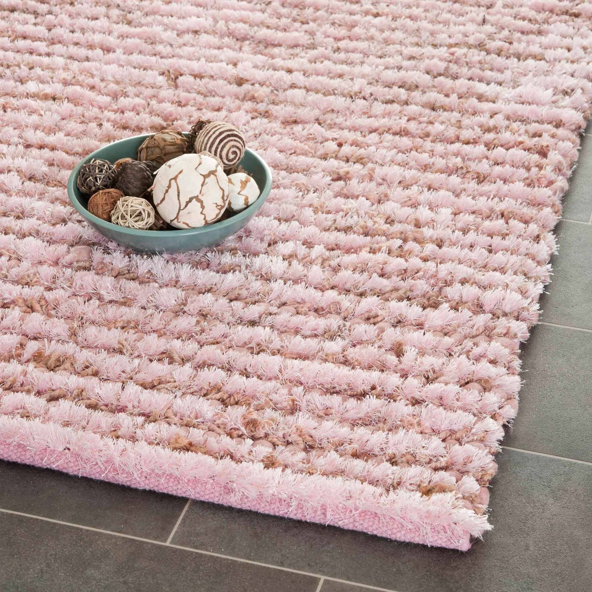Pink Handmade Tufted Shag Wool Area Rug, 4' x 6'