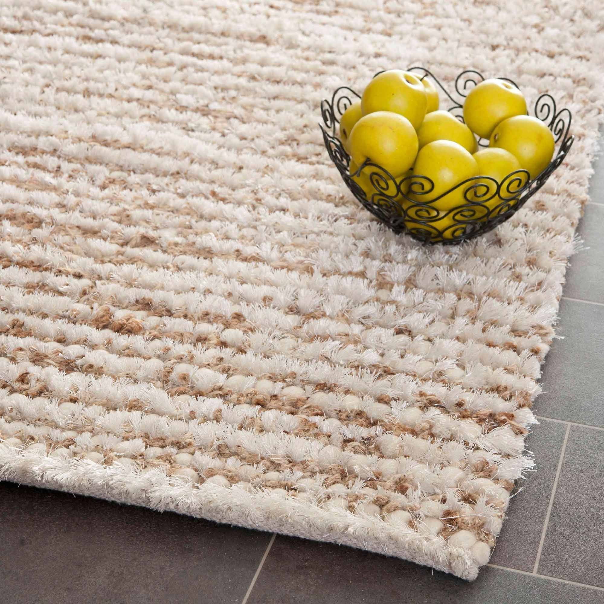 Luxe Cozy Comfort Hand-Tufted White & Beige Round Shag Rug