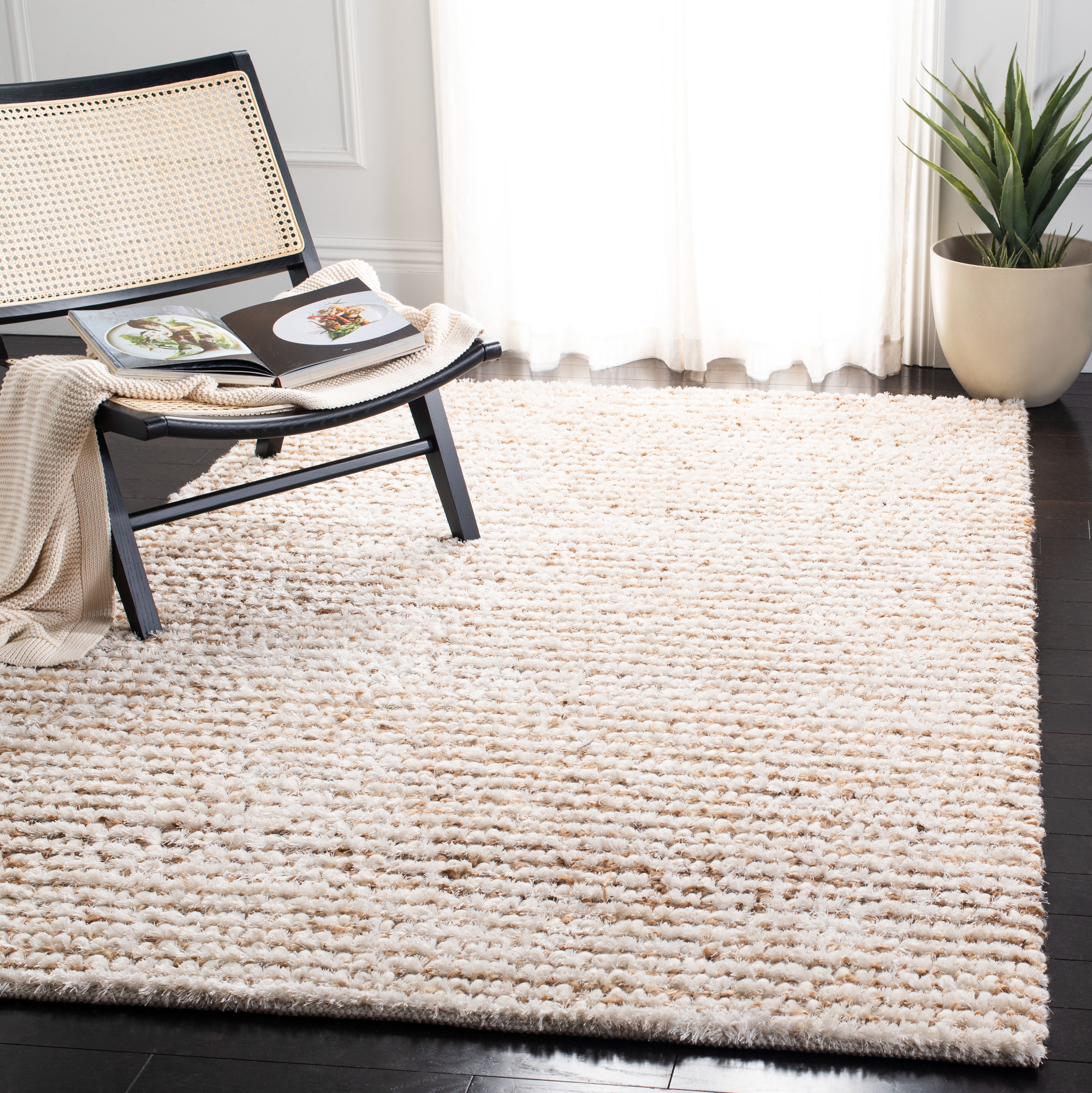 Gray Square Tufted Shag Wool and Viscose Rug