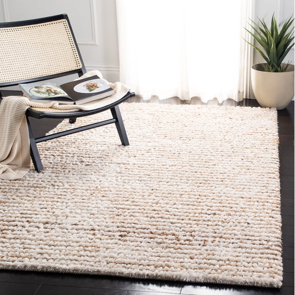 SAFAVIEH Constance Braided Plush Shag Area Rug, White/Beige, 7' x 7' Square