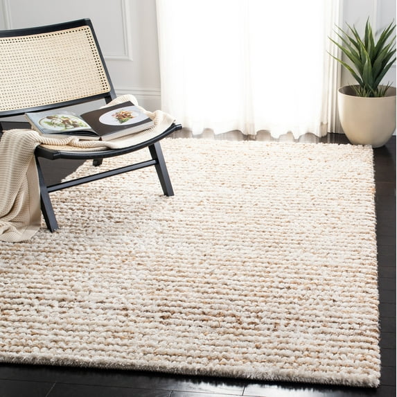 SAFAVIEH Constance Braided Plush Shag Area Rug, White/Beige, 7' x 7' Square