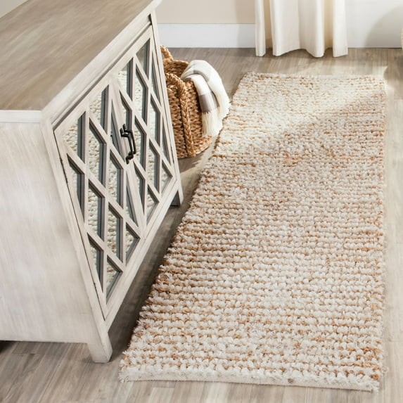 SAFAVIEH Constance Braided Plush Shag Runner Rug, White/Beige, 2'3" x 7'