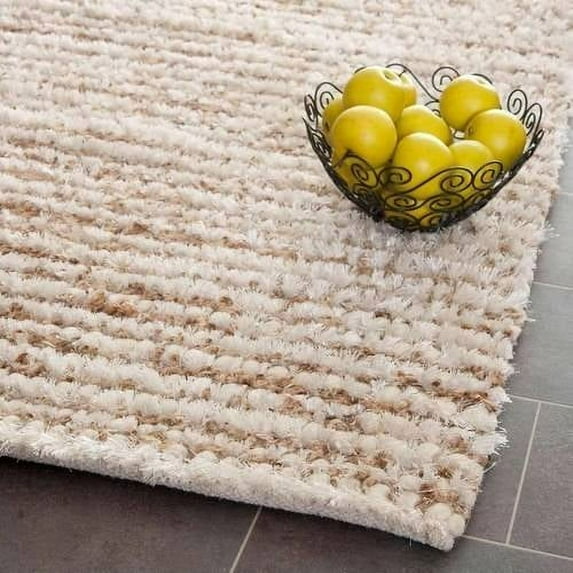 SAFAVIEH Constance Braided Plush Shag Runner Rug, White/Beige, 2'3" x 9'