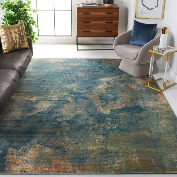 SAFAVIEH Constellation Vintage Delmar Geometric Area Rug, Light Blue/Multi, 4' x 5'7"