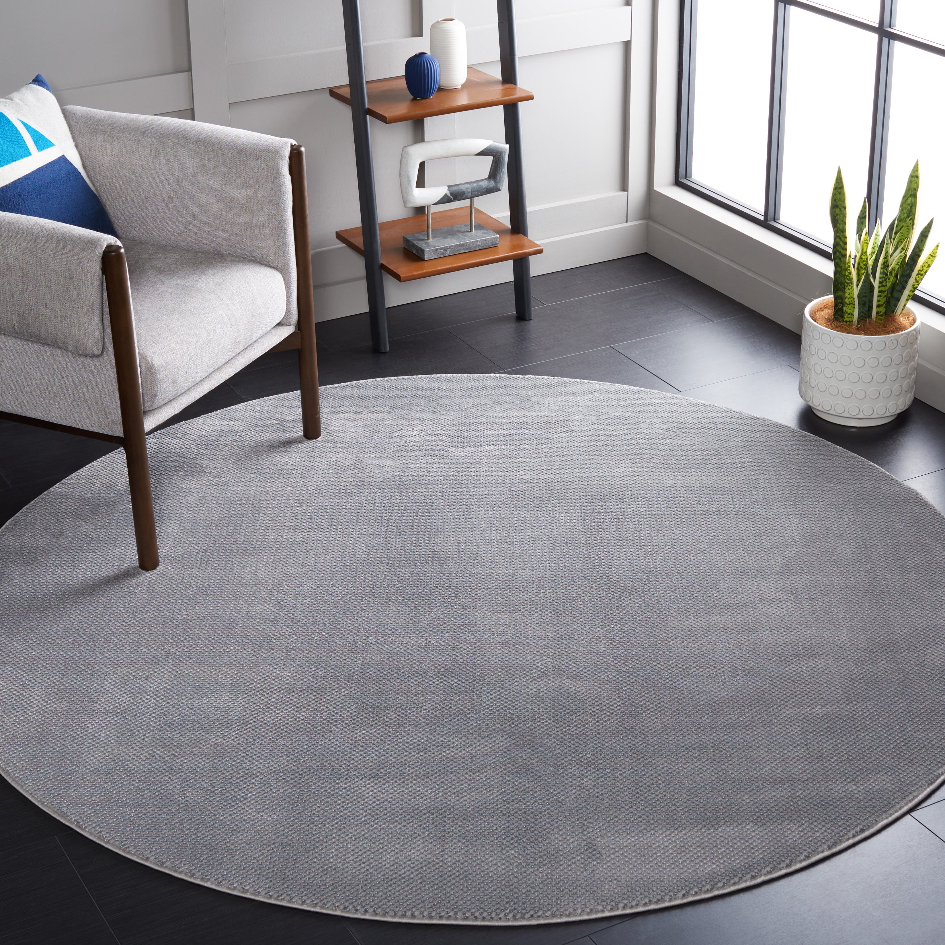 SAFAVIEH Continental Josif Solid Area Rug, Dark Gray, 6'7" x 6'7" Round