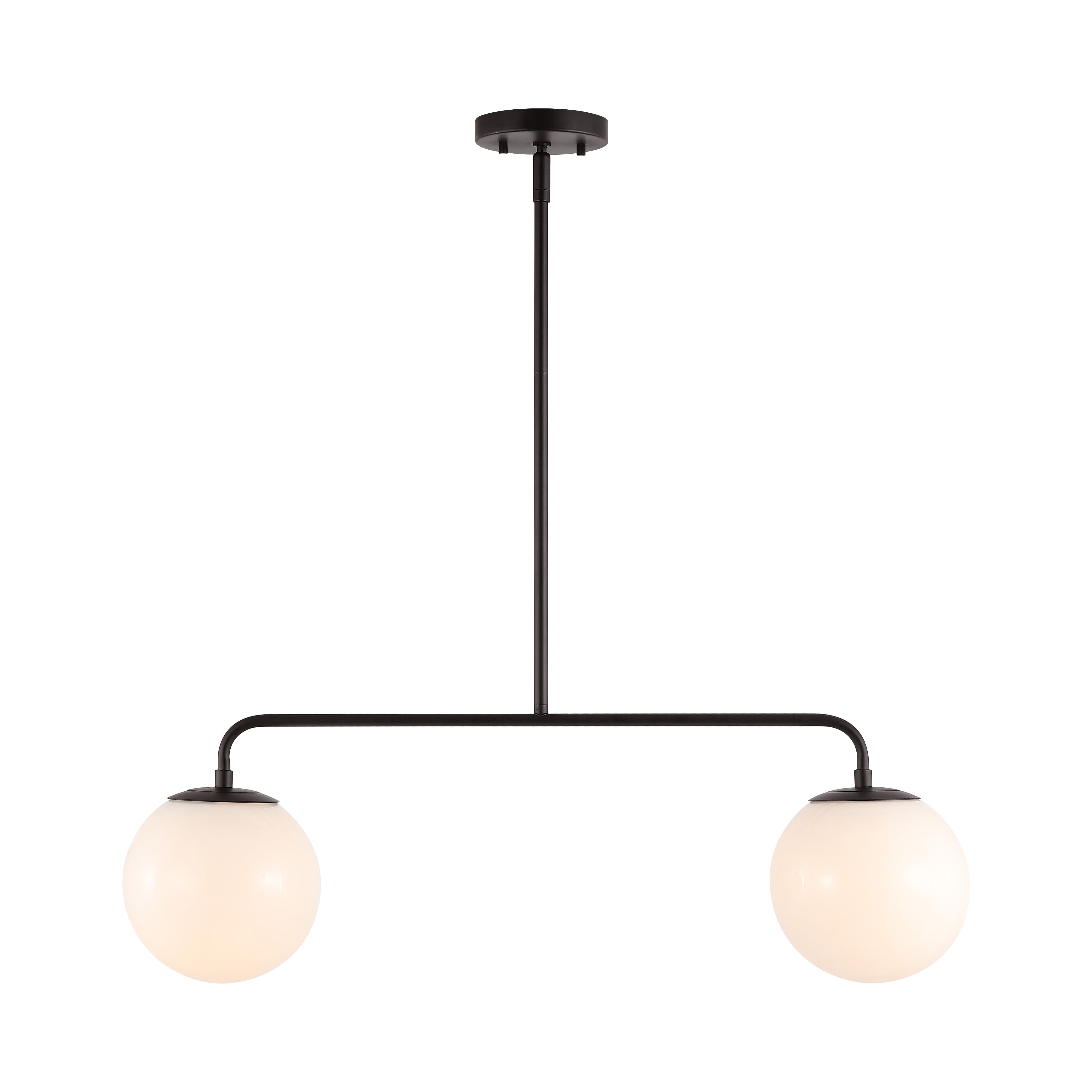Conyer Matte Black Extendable Pendant with White Globe Shades