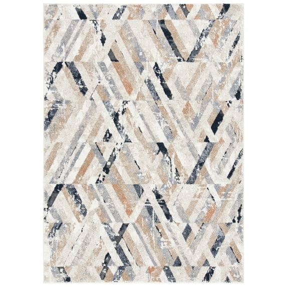 SAFAVIEH Coppertone Amara Geometric Area Rug, Ivory/Navy, 6'7" x 6'7" Round
