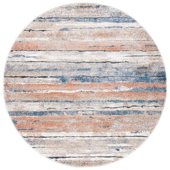 SAFAVIEH Coppertone Grover Striped Area Rug, Ivory/Navy, 6'7" x 6'7" Round