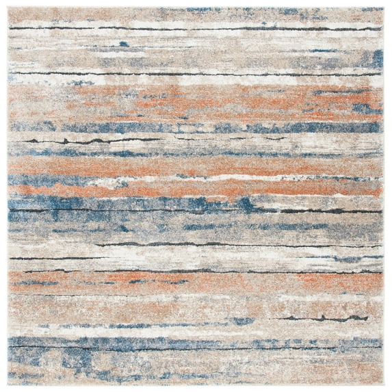 SAFAVIEH Coppertone Grover Striped Area Rug, Ivory/Navy, 6'7" x 6'7" Square