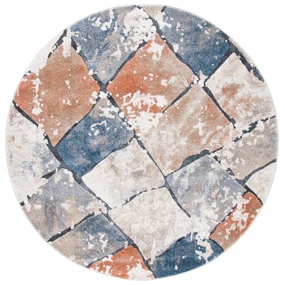 SAFAVIEH Coppertone Savannah Geometric Area Rug, Ivory/Navy, 6'7" x 6'7" Round