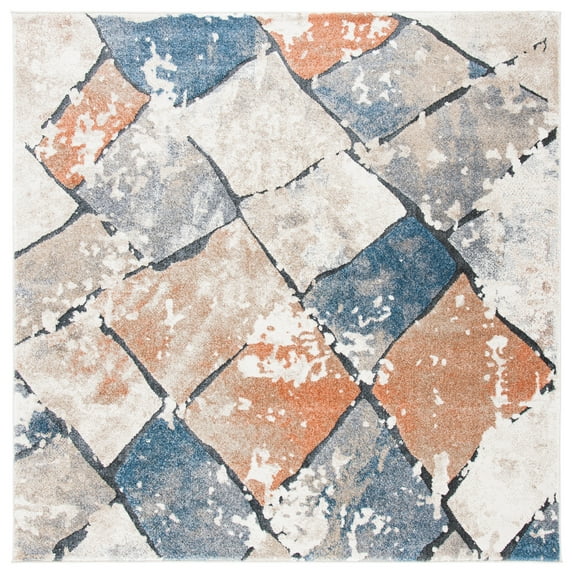SAFAVIEH Coppertone Savannah Geometric Area Rug, Ivory/Navy, 6'7" x 6'7" Square