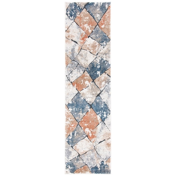 SAFAVIEH Coppertone Savannah Geometric Runner Rug, Ivory/Navy, 2'2" x 8'