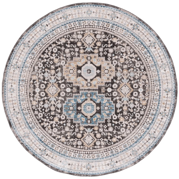 SAFAVIEH Cornelia Rose Medallion Area Rug, Blue/Charcoal, 6'7" x 6'7" Round