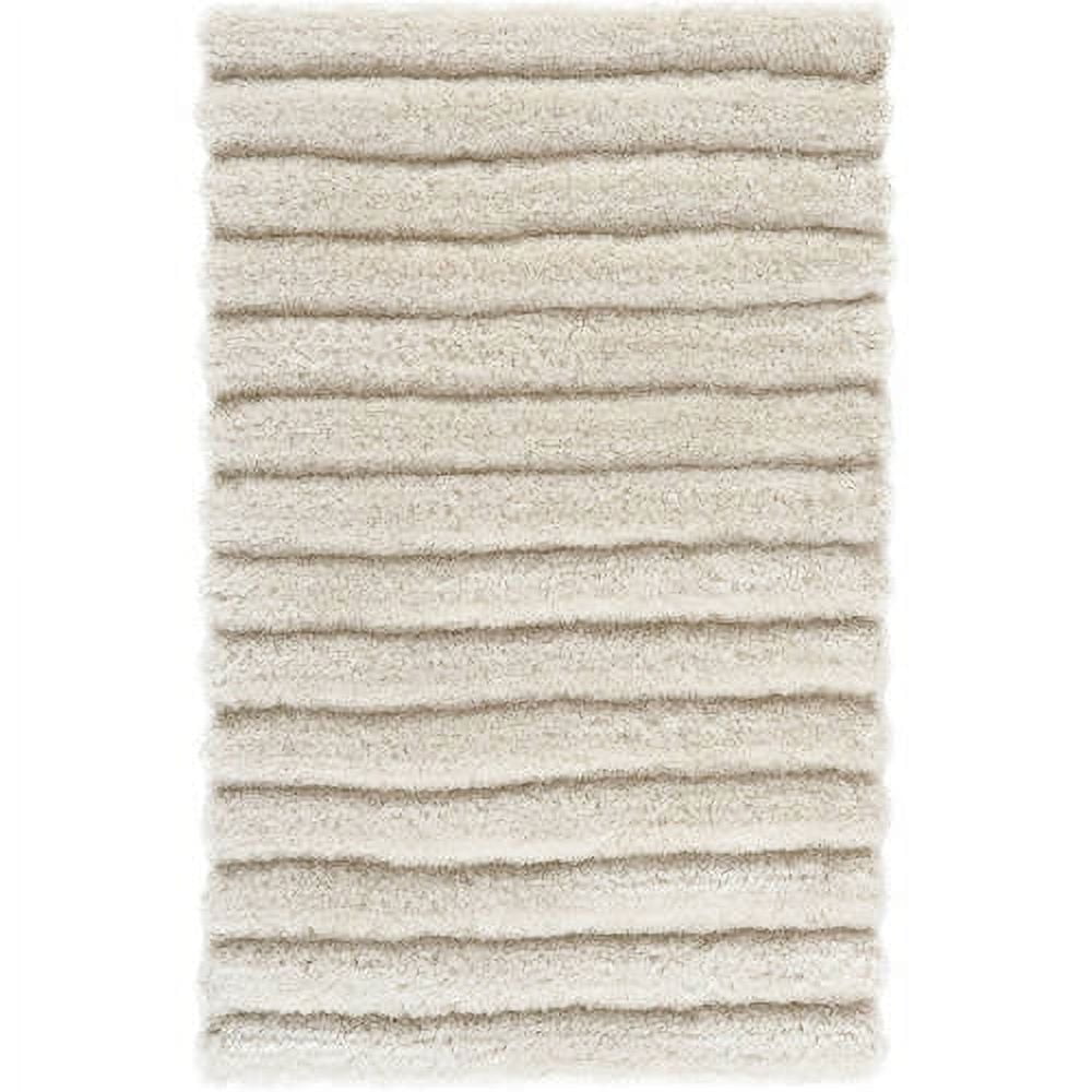Pearl White Hand-Tufted Synthetic Shag Area Rug 5' x 8'
