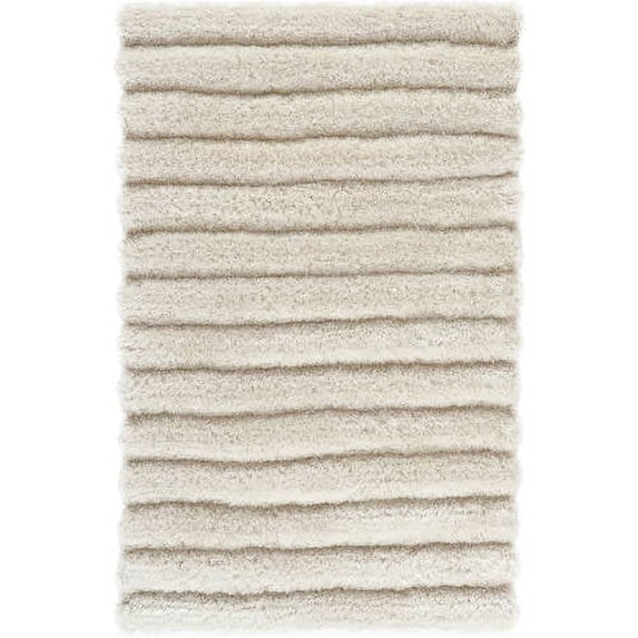 SAFAVIEH Cory Striped Plush Shag Area Rug, Pearl, 6' x 9'