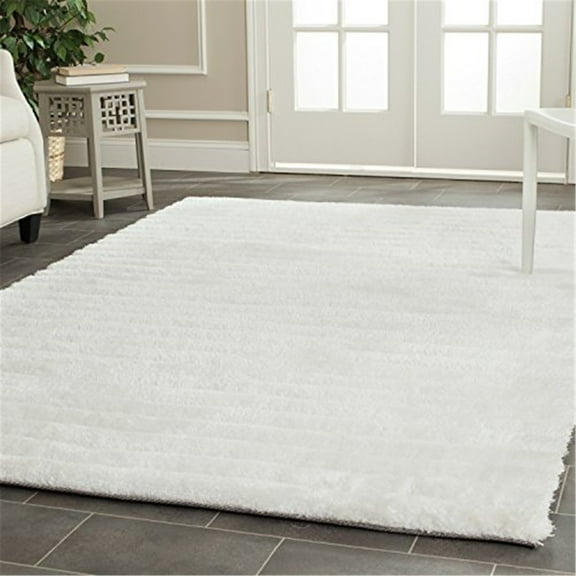 SAFAVIEH Cory Striped Plush Shag Area Rug, Pearl, 9' x 12'