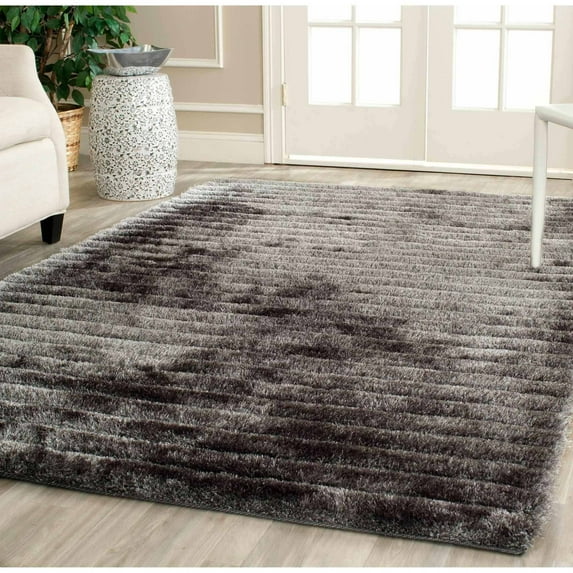 SAFAVIEH Cory Striped Plush Shag Area Rug, Silver, 5' x 8'