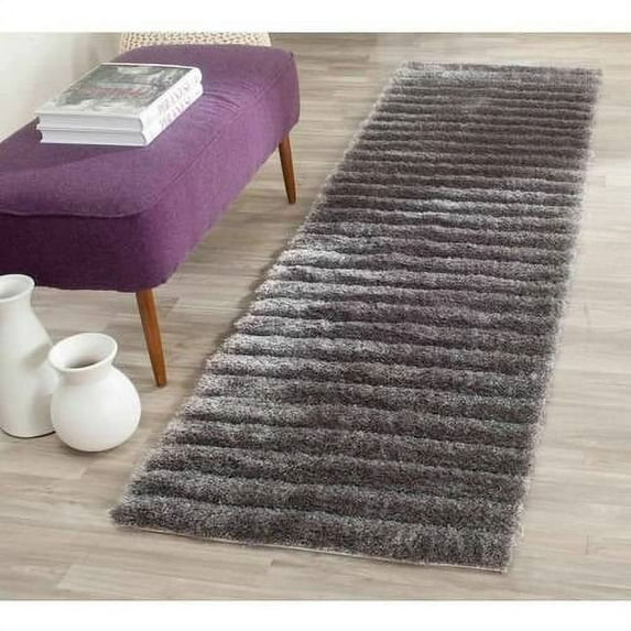 SAFAVIEH Cory Striped Plush Shag Runner Rug, Silver, 2'3" x 8'