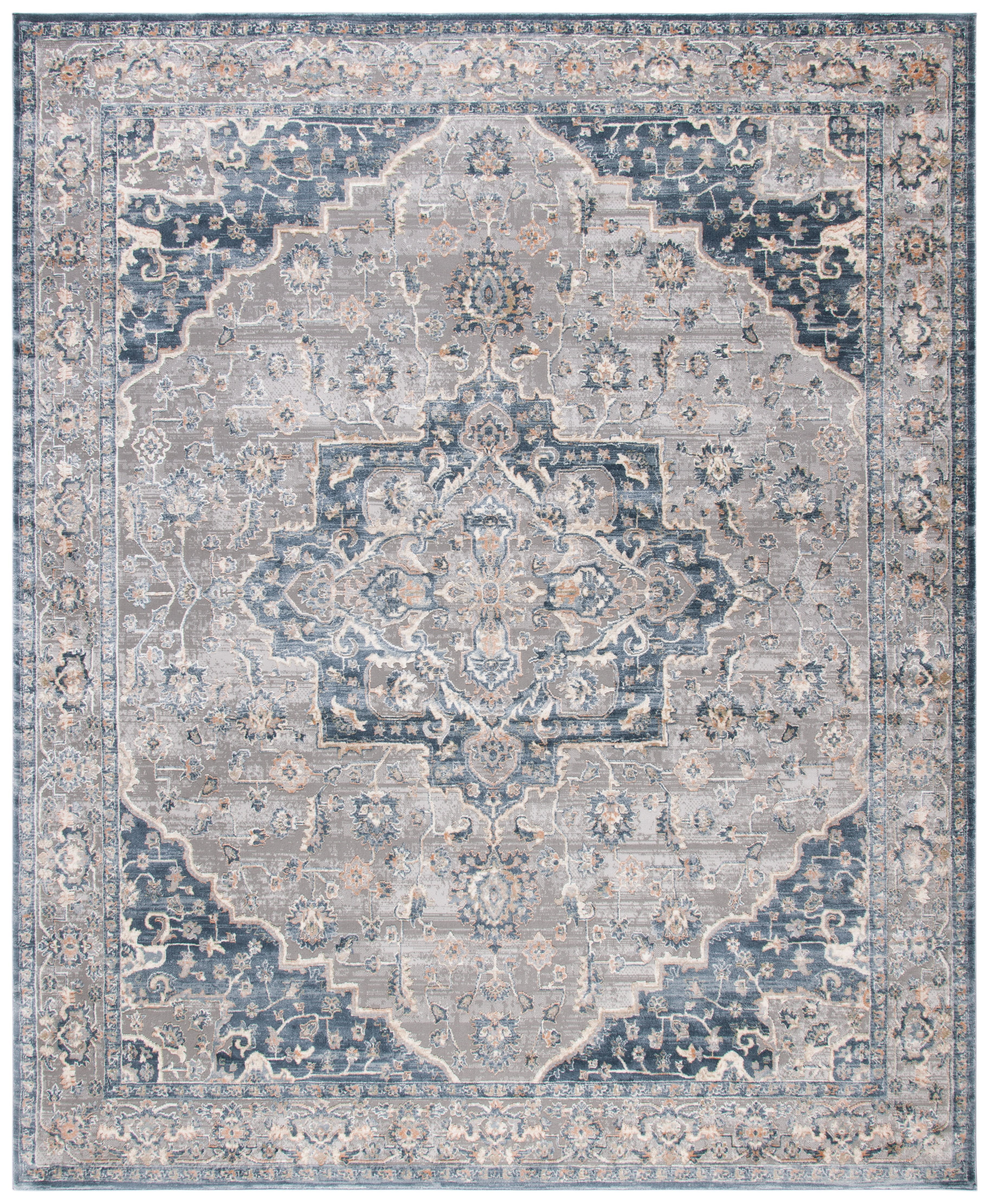Cosmopolitan Cream and Blue Distressed Transitional Area Rug