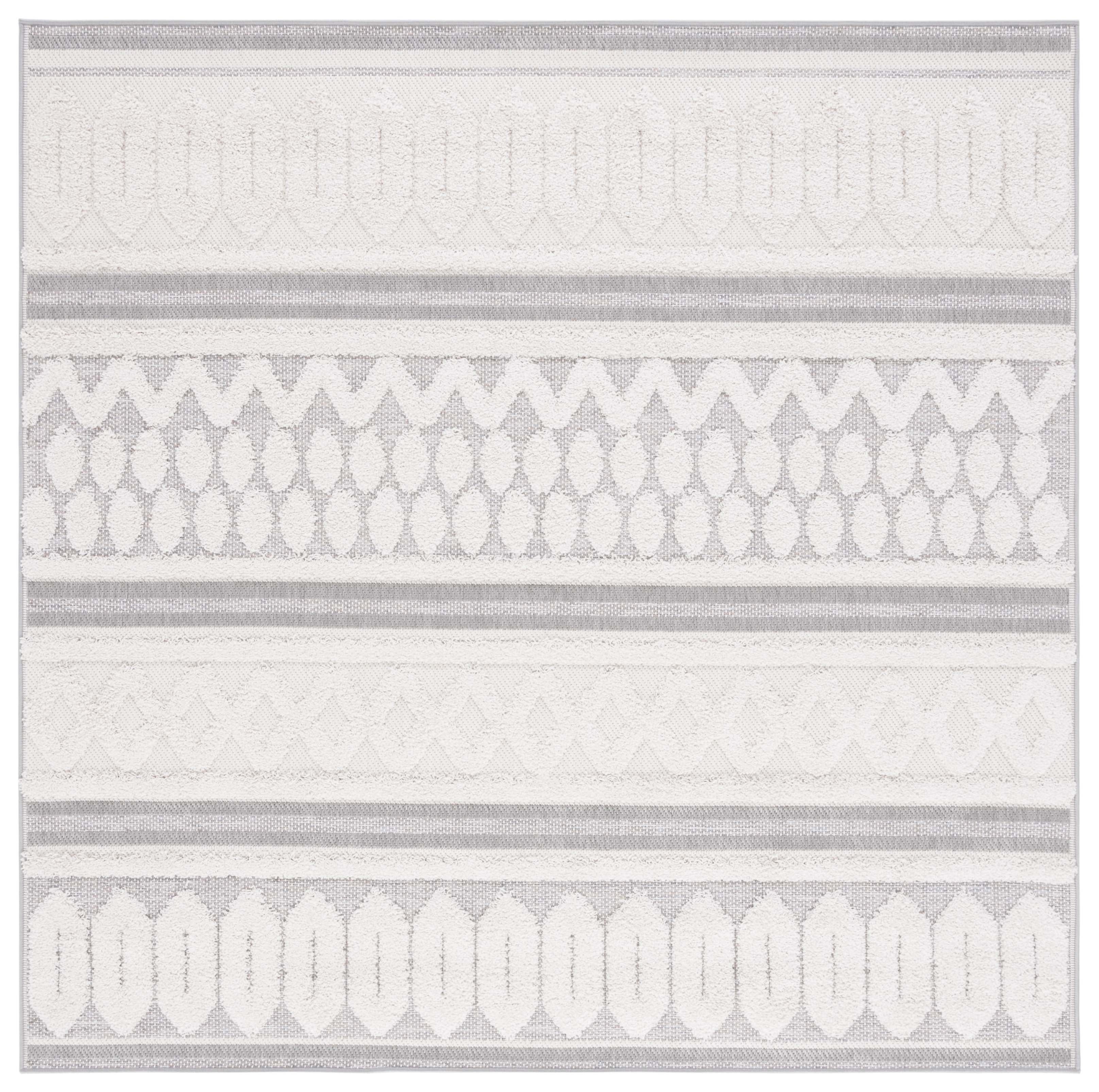 Ivory Geometric Square Synthetic Indoor/Outdoor Rug